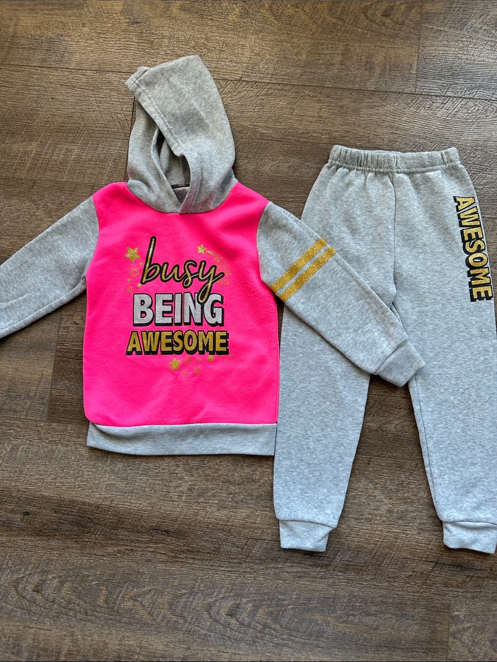 💕3/$20Gray & Pink 'Busy Being Awesome' Hoodie Set